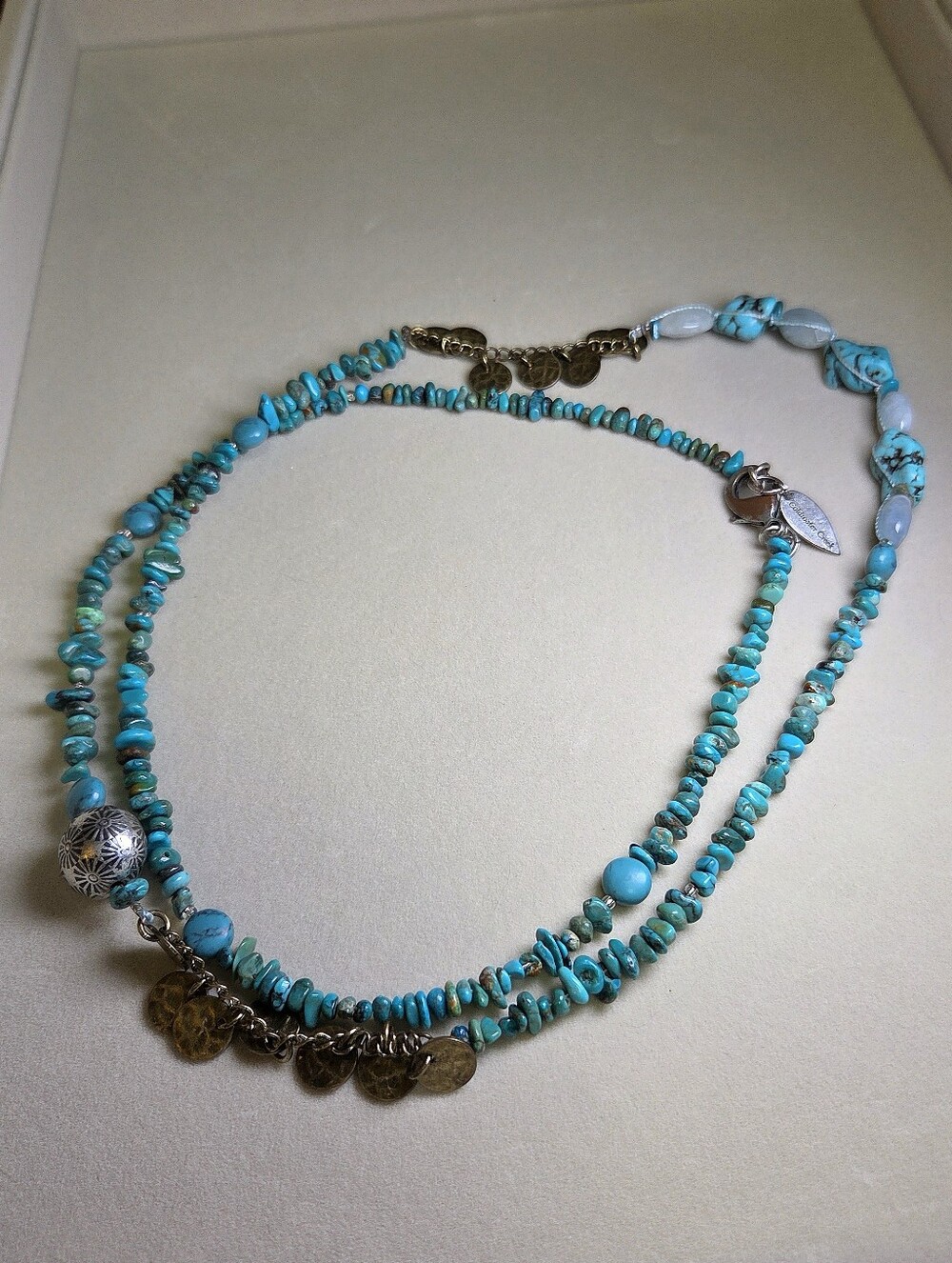 Coldwater Creek Blue Gemstone Antiqued Metals Necklace